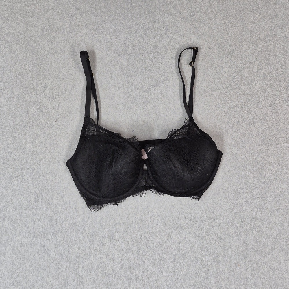Victoria's Secret Women Bra 34DD Black Lined Plunge Underwired Lace Strap